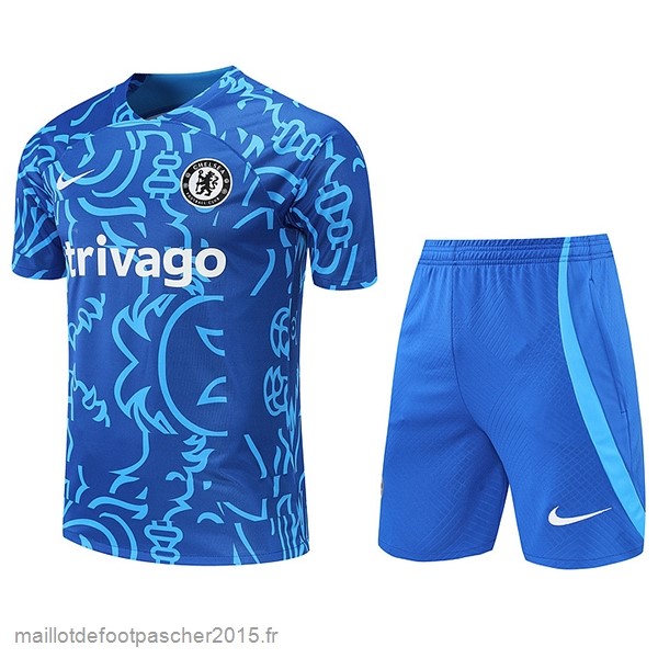 Maillot Foot Achat Entrainement Ensemble Complet Chelsea 2022 2023 Bleu Blanc