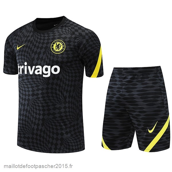 Maillot Foot Achat Entrainement Ensemble Complet Chelsea 2022 2023 Noir Jaune