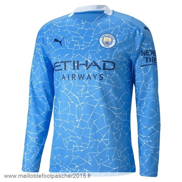 Maillot Foot Achat Domicile Manches Longues Manchester City 2020 2021 Bleu