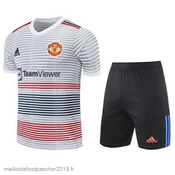 Maillot Foot Achat Entrainement Ensemble Complet Manchester United 2022 2023 Blanc Noir