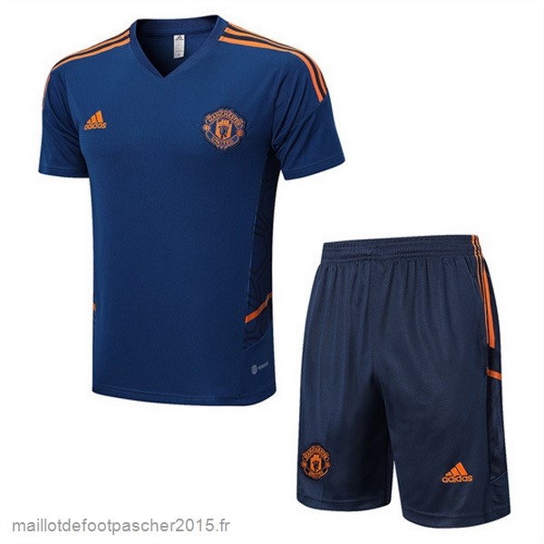 Maillot Foot Achat Entrainement Ensemble Complet Manchester United 2022 2023 Bleu Orange