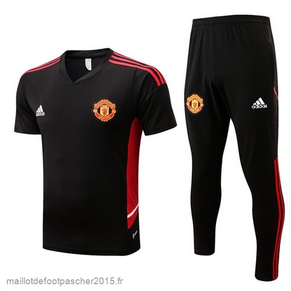 Maillot Foot Achat Entrainement Ensemble Complet Manchester United 2022 2023 Noir Rouge