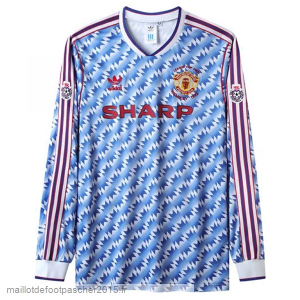 Maillot Foot Achat Exterieur Manches Longues Manchester United Rétro 1992 Bleu