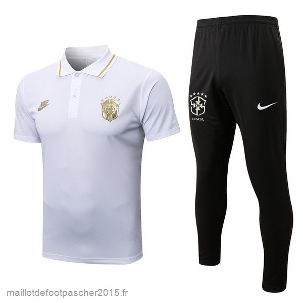 Maillot Foot Achat Ensemble Complet Polo Brésil 2022 Blanc Noir