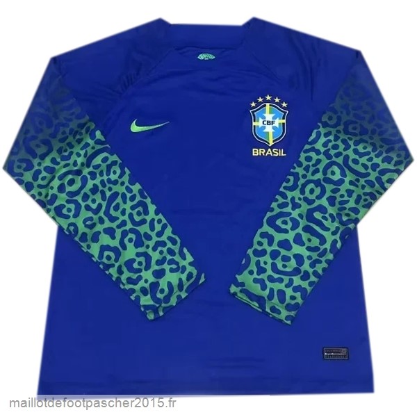 Maillot Foot Achat Thailande Exterieur Manches Longues Brésil 2022 Bleu