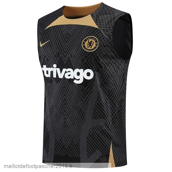 Maillot Foot Achat Entrainement Sans Manches Chelsea 2022 2023 Noir Jaune