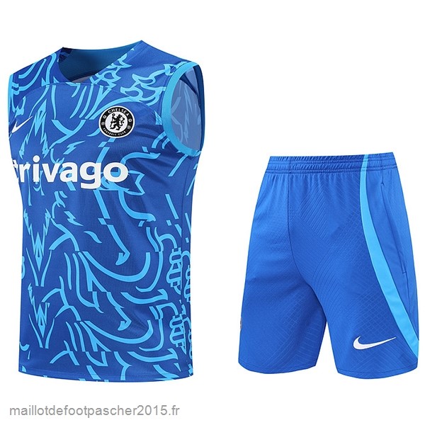 Maillot Foot Achat Entrainement Sans Manches Ensemble Complet Chelsea 2022 2023 Bleu