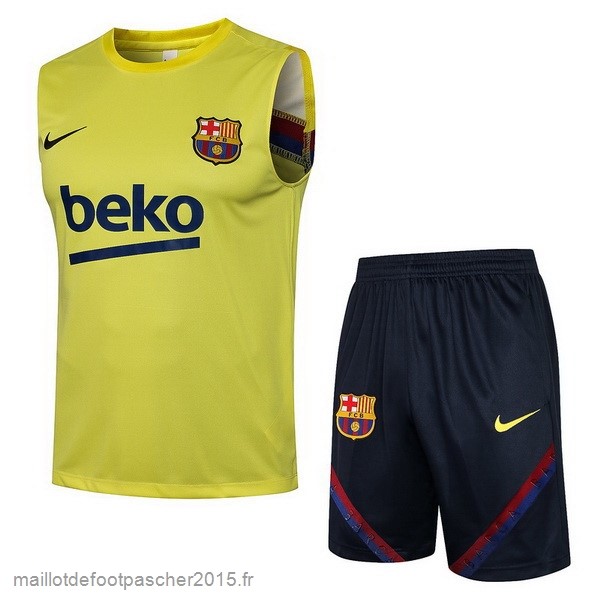 Maillot Foot Achat Entrainement Sans Manches Ensemble Complet Barcelona 2021 2022 Jaune