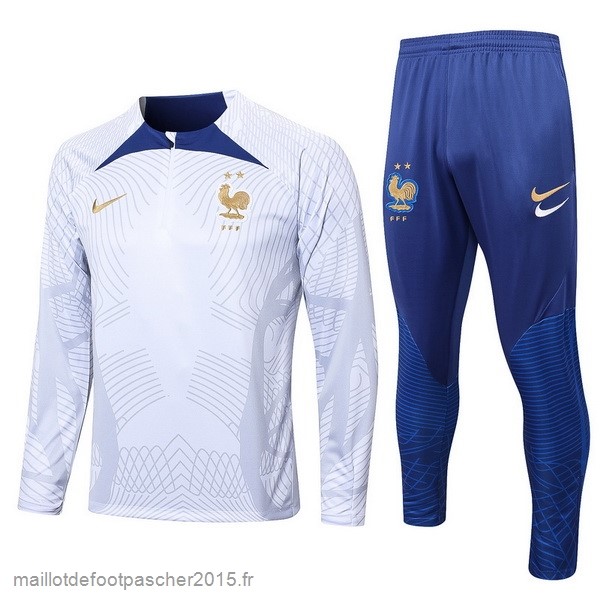 Maillot Foot Achat Ensemble Complet Sudadera Entrainement France 2022 Blanc Bleu