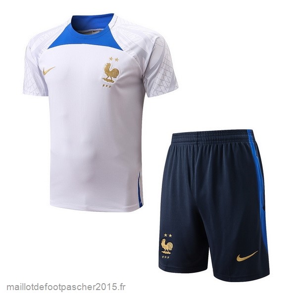 Maillot Foot Achat Entrainement Ensemble Complet France 2022 Blanc Bleu