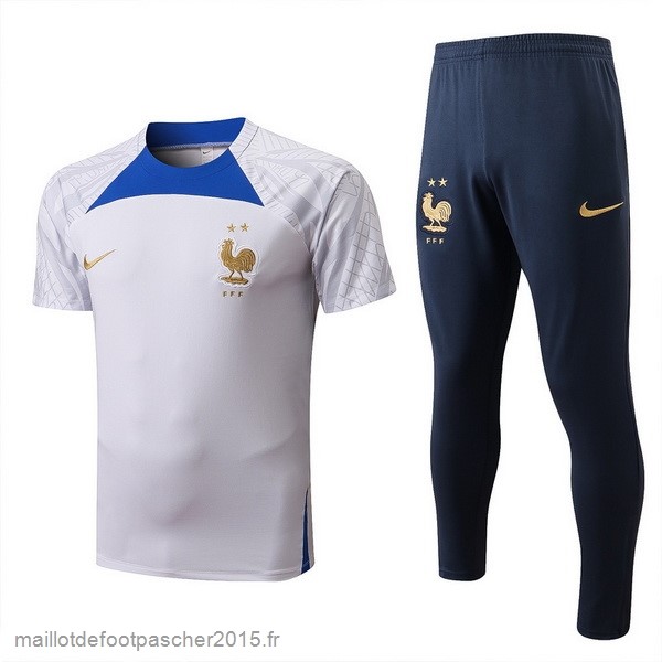 Maillot Foot Achat Entrainement Ensemble Complet France 2022 Blanc I Bleu