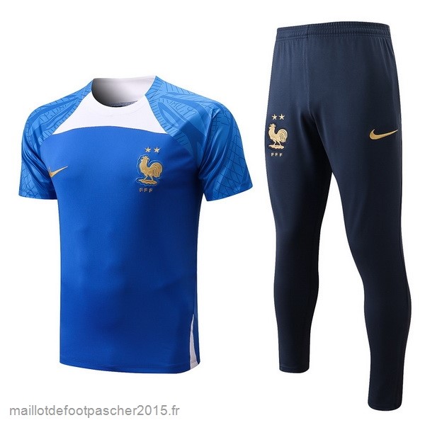 Maillot Foot Achat Entrainement Ensemble Complet France 2022 Bleu Blanc