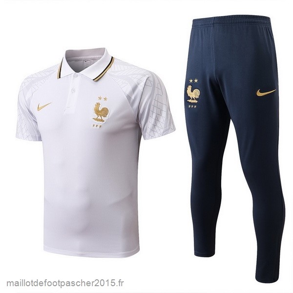 Maillot Foot Achat Ensemble Complet Polo France 2022 Blanc Bleu