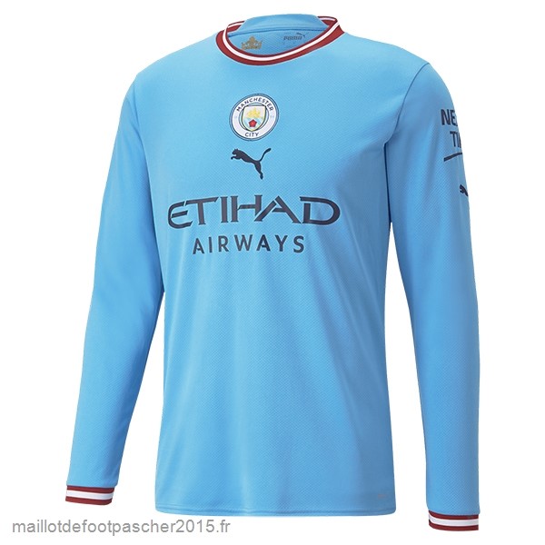 Maillot Foot Achat Thailande Domicile Manches Longues Manchester City 2022 2023 Bleu