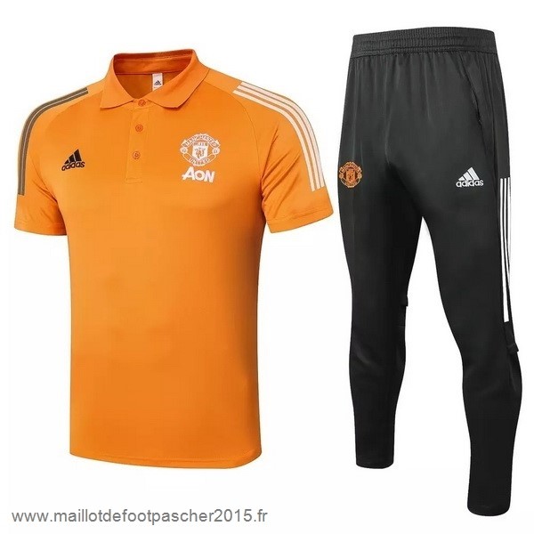 Maillot Foot Achat Ensemble Complet Polo Manchester United 2020 2021 Orange Noir