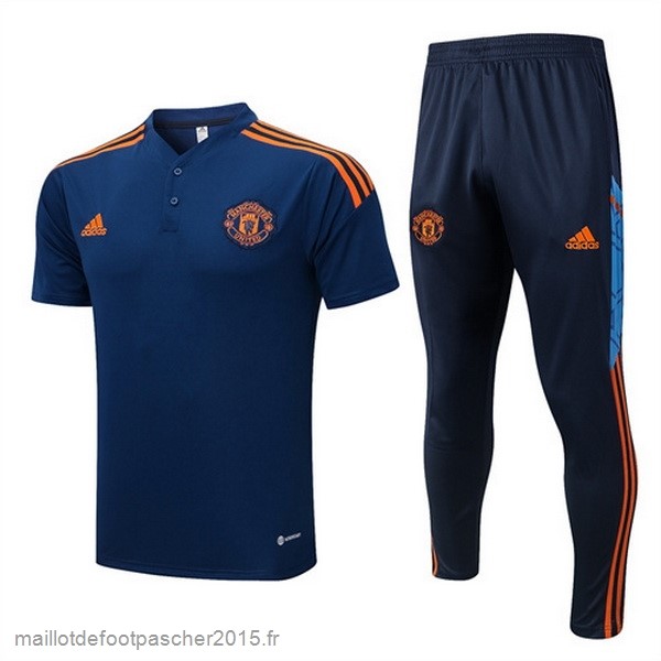 Maillot Foot Achat Ensemble Complet Polo Manchester United 2022 2023 Bleu Orange