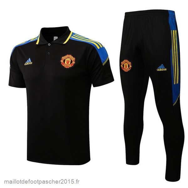 Maillot Foot Achat Ensemble Complet Polo Manchester United 2022 2023 Noir Jaune