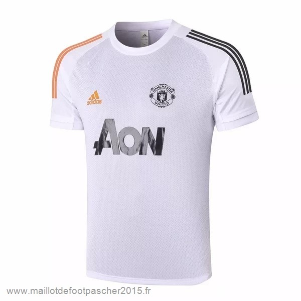 Maillot Foot Achat Entrainement Manchester United 2020 2021 Blanc Orange Noir