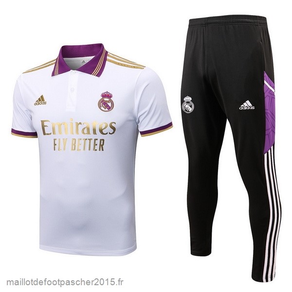 Maillot Foot Achat Ensemble Complet Polo Real Madrid 2022 2023 Blanc Purpura